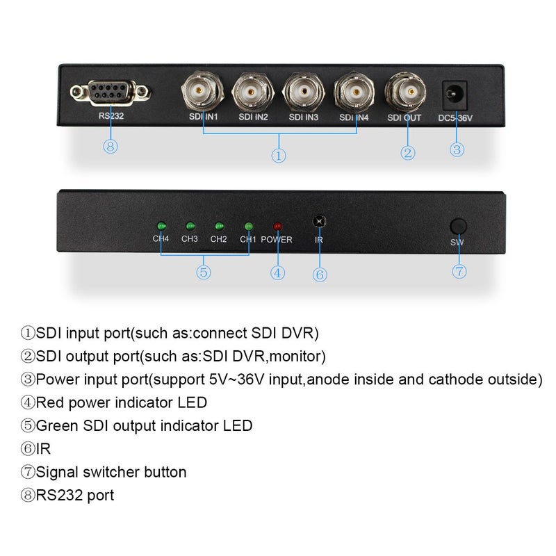 HDSUNWSTD SDI 4x1 Switch 4 Channels SDI Signal to A SDI Signal Channel Support Full-HD SDI Signal Input and Output - Image 5
